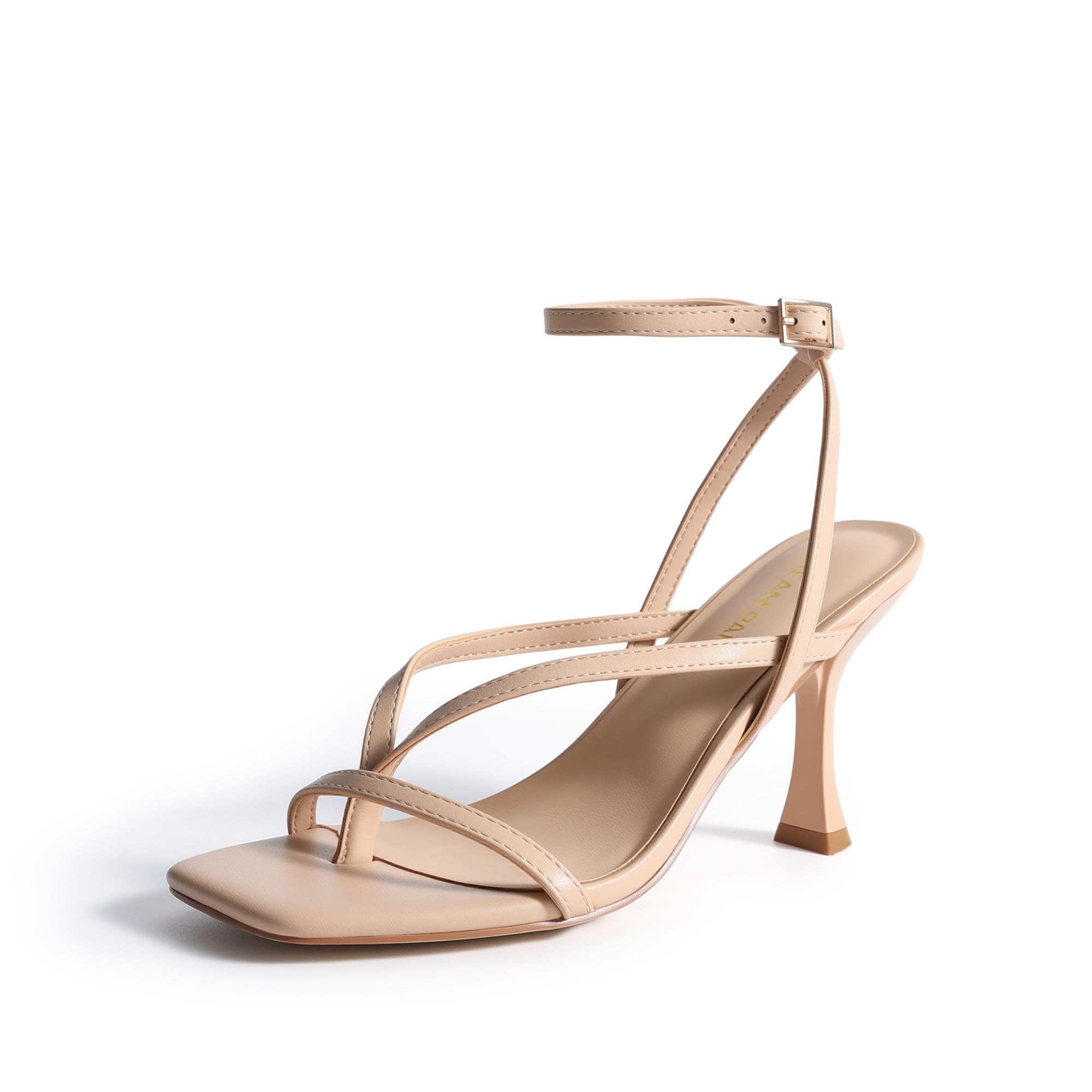 DREAM PAIRS Women's Square Heels Strappy Toe Thong Ankle Strap Sandals Shoes,Size 10,Nude,DWUMHS2560
