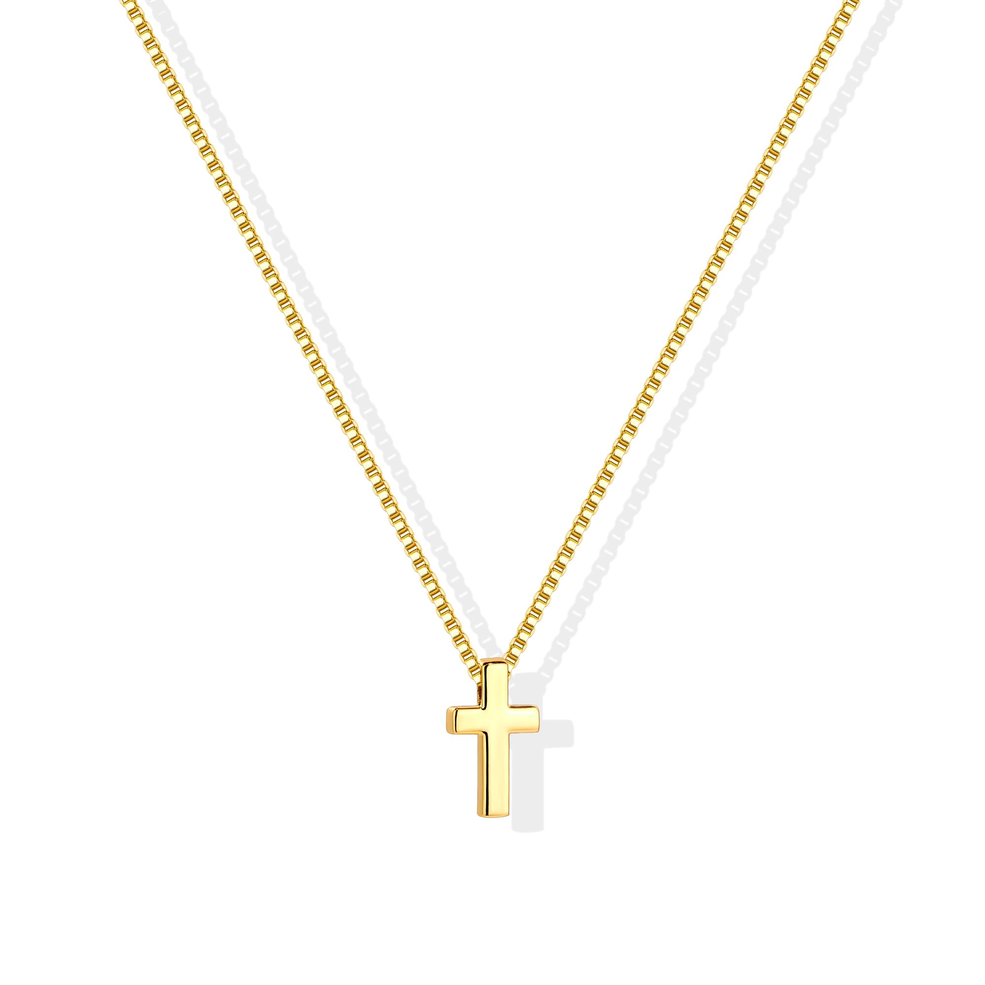 Poxtex Gold Cross Necklace for Women Teen Girls Dainty Cute 14K Gold Plated Small Cross Pendant Trendy Jewelry Non Tarnish Waterproof Simple Tiny Necklace Religious Christian Baptism Jesus Faith Gifts Stuff