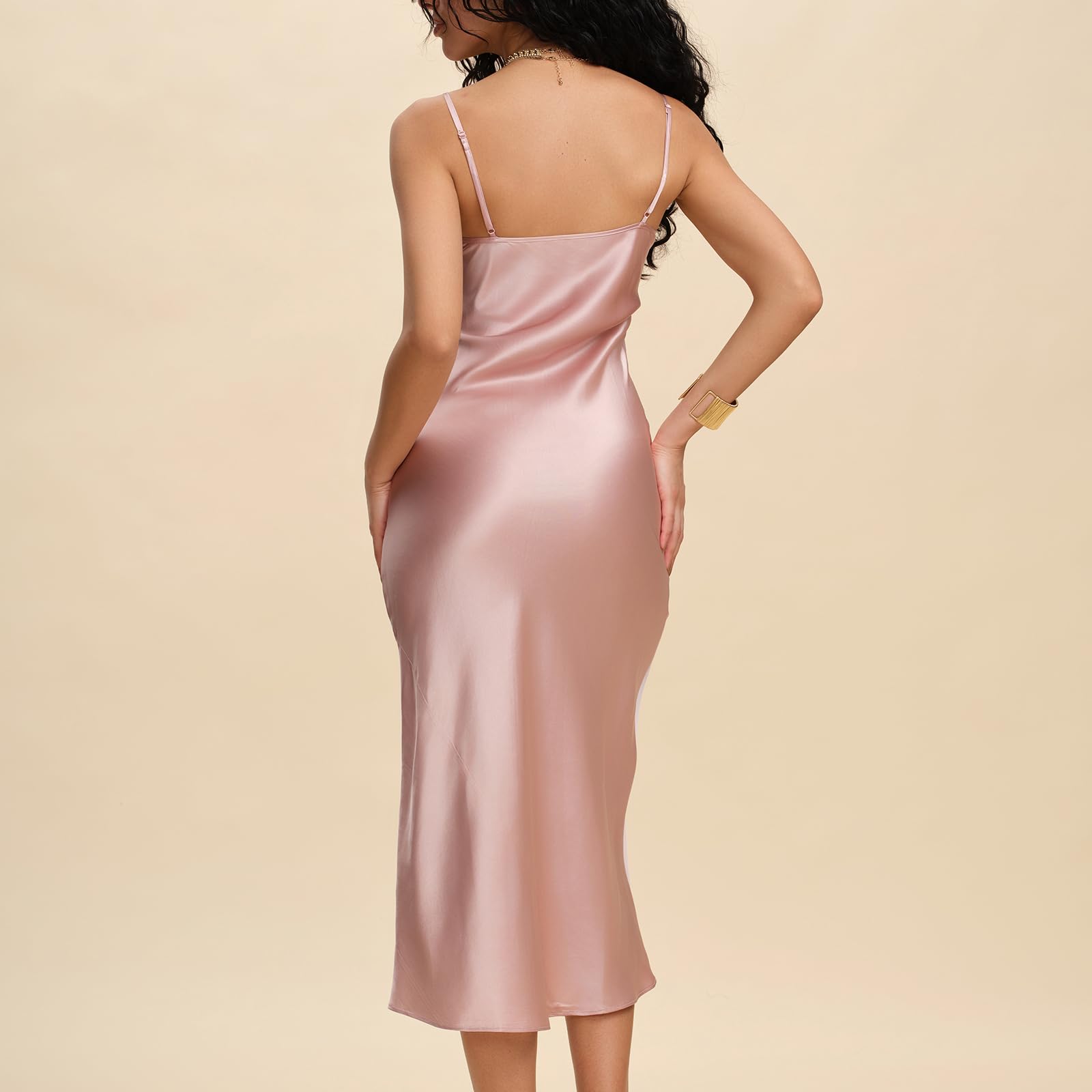 MOLISILK Pure Mulberry Silk Dress for Women Summer Slip Long Dress A Line Sleeveless Cocktail Guest Party V-Neck Sexy Dresses Formal Elegant Evening Spaghetti Strap Nightgown,Pink,XS