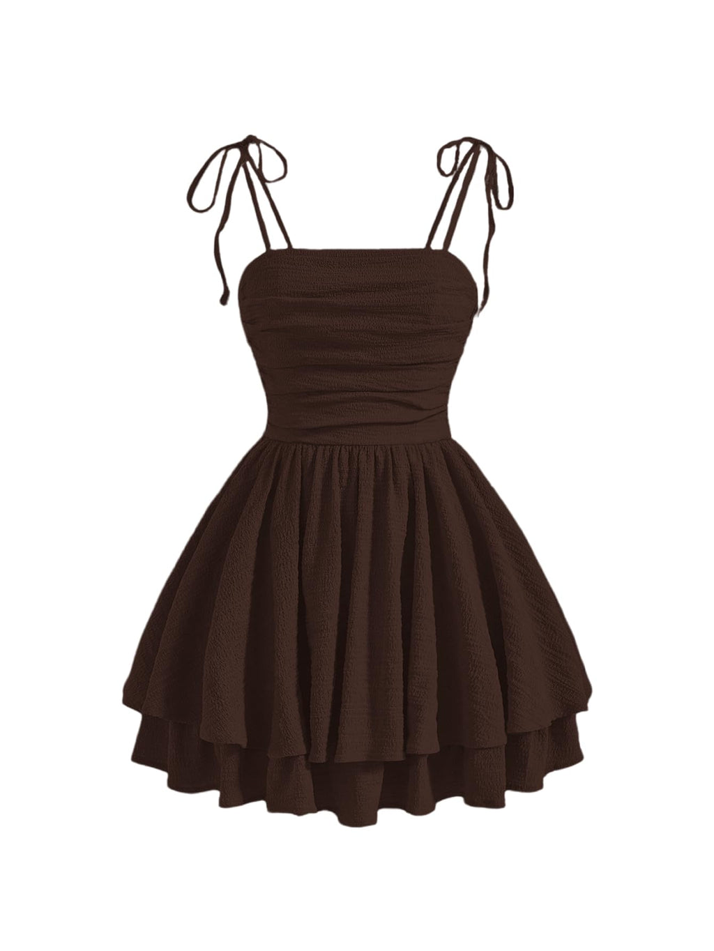 WDIRARA Women's Tie Shoulder Ruched Sleeveless Shirred Layered Ruffle Hem Cocktail Party Cami Dress Rust Brown X-Small