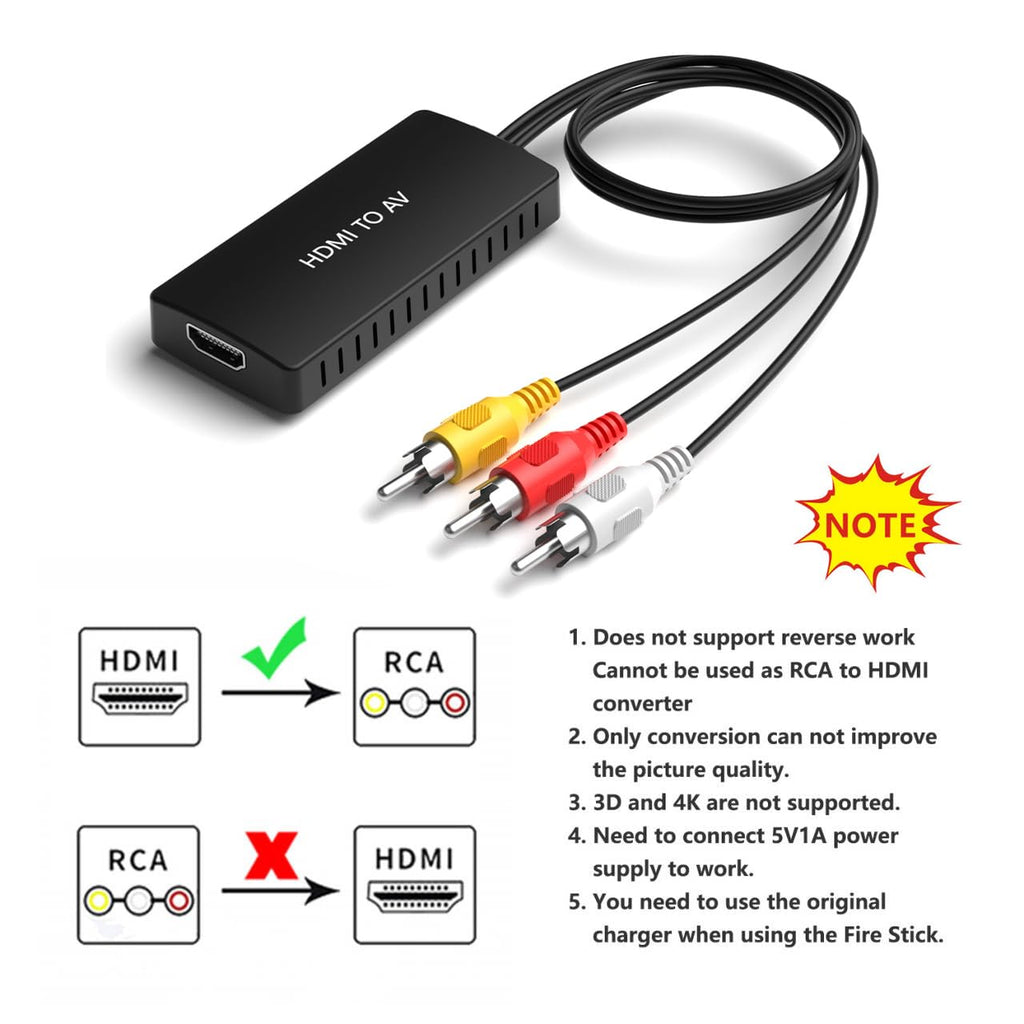 Dingsun HDMI to RCA Converter Adapter HDMI to Older TV Adapter for Apple TV, Roku, Fire Stick, DVD, Blu-ray Player ect.