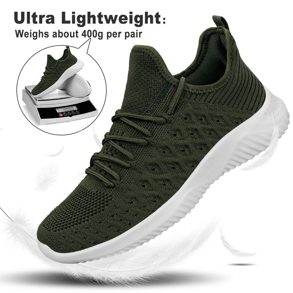Feethit Mens Slip On Walking Shoes Lightweight Breathable Non Slip Running Shoes Comfortable Fashion Sneakers for Men Green Size 12