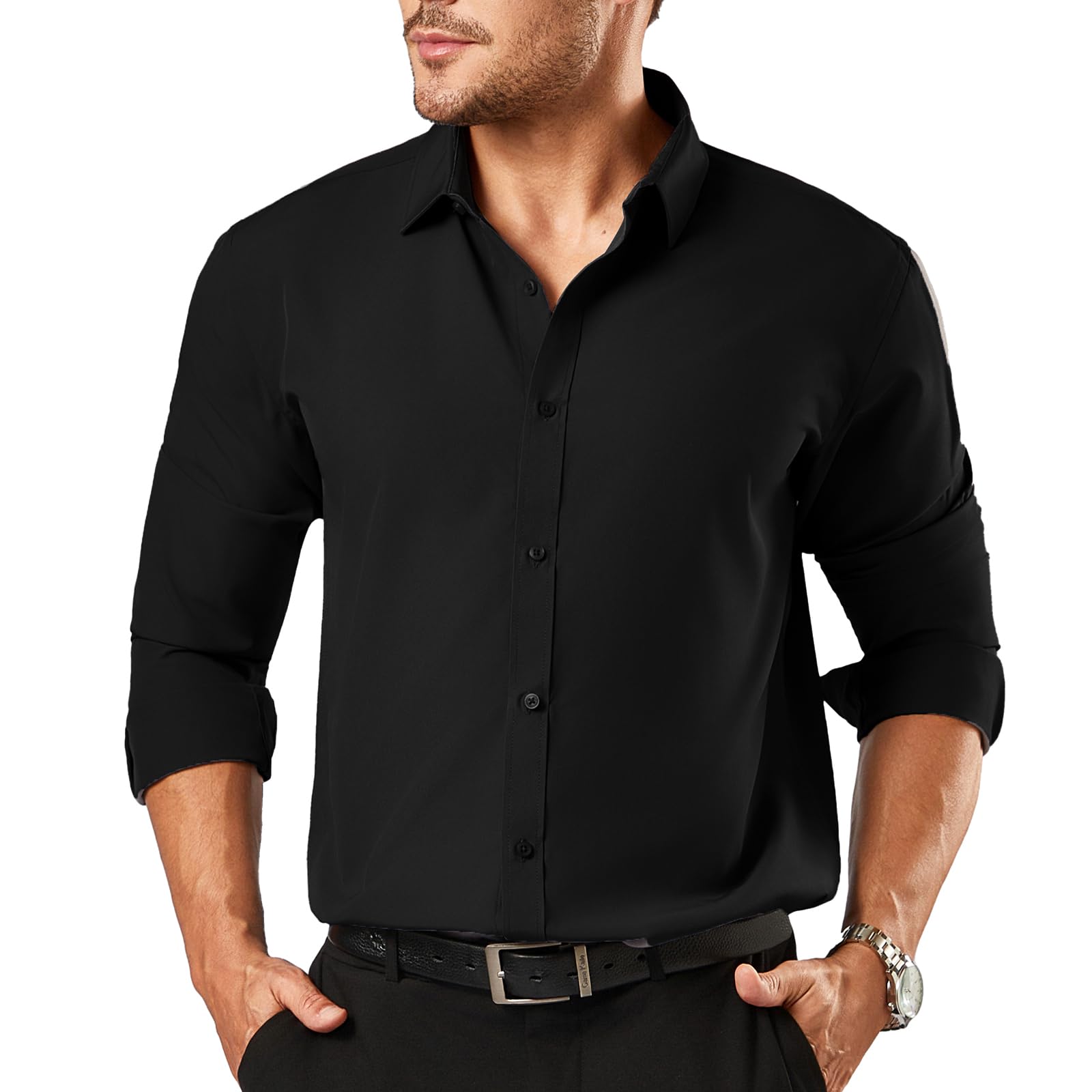 BEFRIED Dress Shirts for Men Big and Tall(Size XL Big-6XL Big Tall) Button Down Long Sleeve Tuxedo Black Shirts Business Casual Collared Shirt