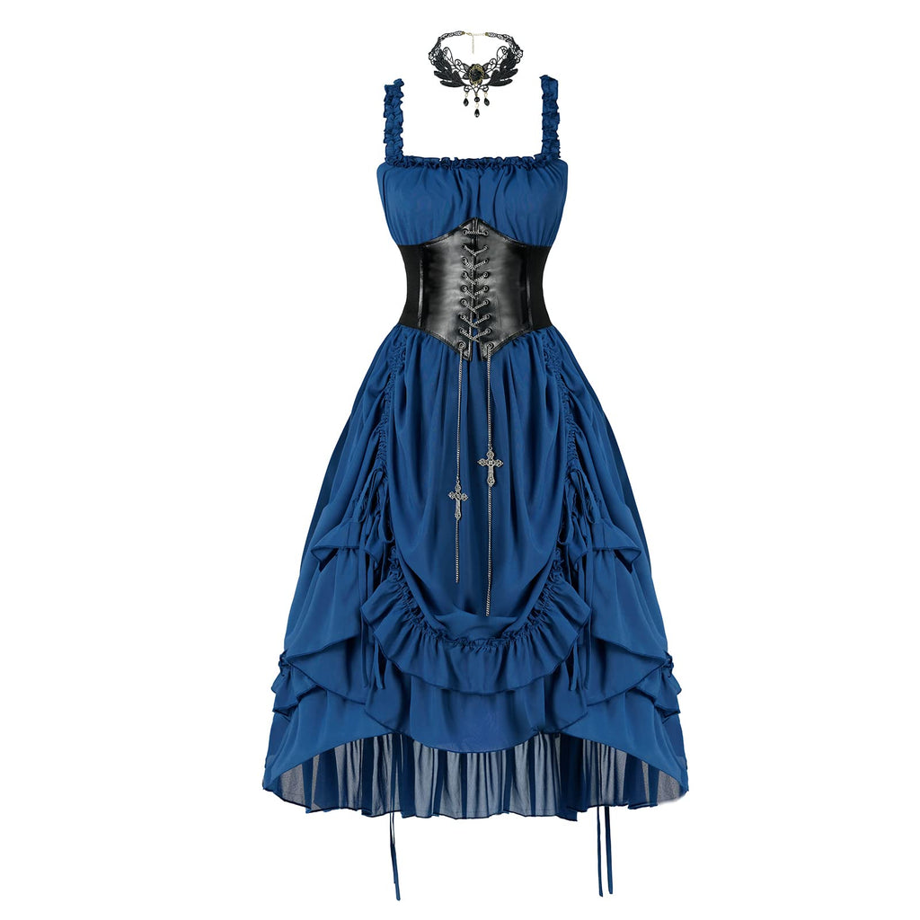 yiranyijiu Women's Steampunk Dress Renaissance Victorian Costume Women Gothic High Low Dresses(LYQ0015BUS,XL)