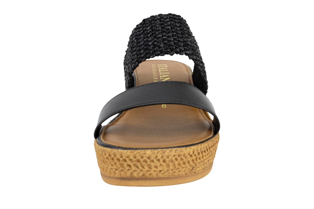 ITALIAN Shoemakers Inessa Womens Platform Wedge Espedrille and Raffia Sandal for Women (Black, US Footwear Size System, Adult, Women, Numeric, Medium, 8)