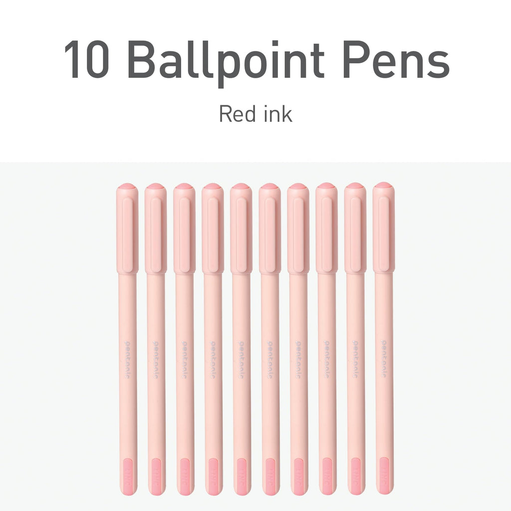 Pentonic Ballpoint Pens, 10 Count, Frosted Pale Pink Barrel with Red Ink, 0.7 mm Fine Point, Smooth Writing For Journaling & Note Taking (PEN13087)