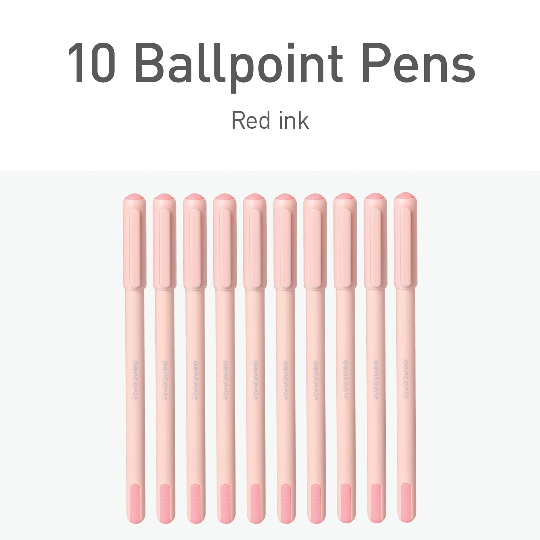 Pentonic Ballpoint Pens, 10 Count, Frosted Pale Pink Barrel with Red Ink, 0.7 mm Fine Point, Smooth Writing For Journaling & Note Taking (PEN13087)