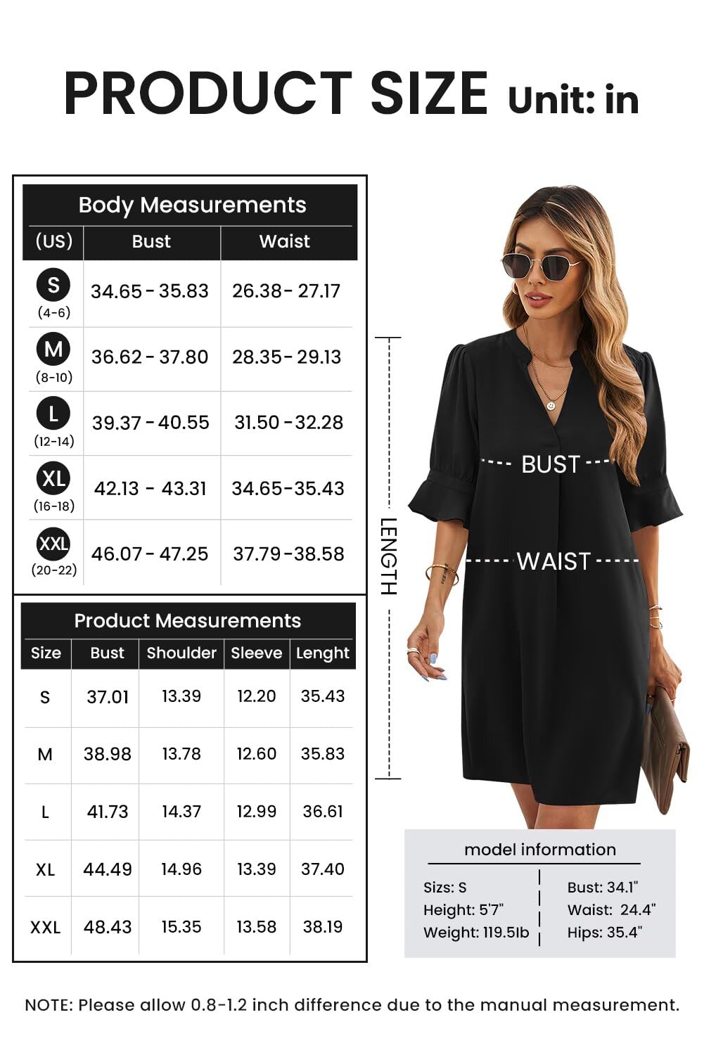 QACOHU Casual Dresses for Women Ladies Ruffle Sleeves Split V-Neck Straight Fit Floral Print Slim Dress Black Flower L
