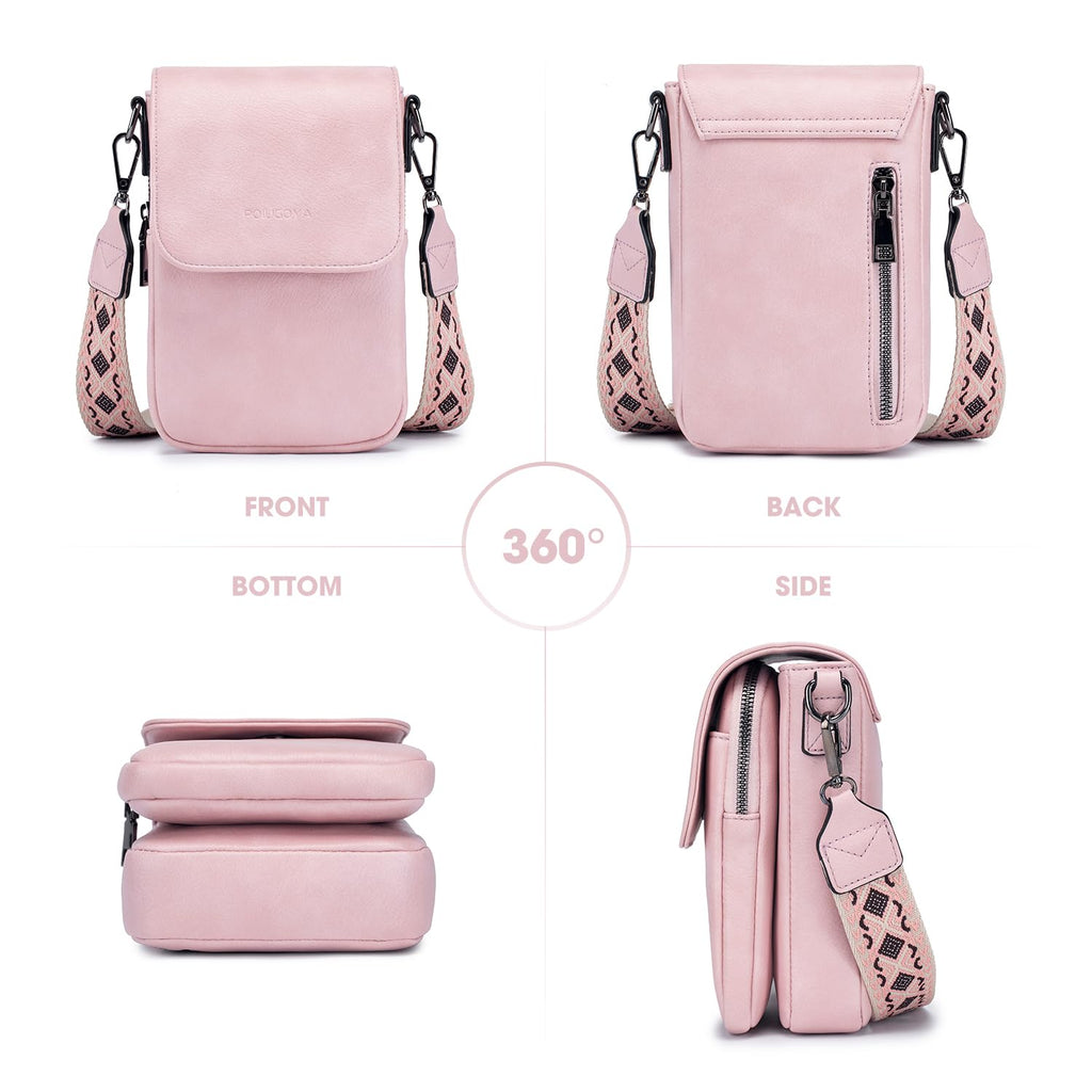POIUGOYA Small Crossbody Bags for Women Trendy,Leather Triple Compartment Cell Phone Crossbody Wallet Purses with Card Slots