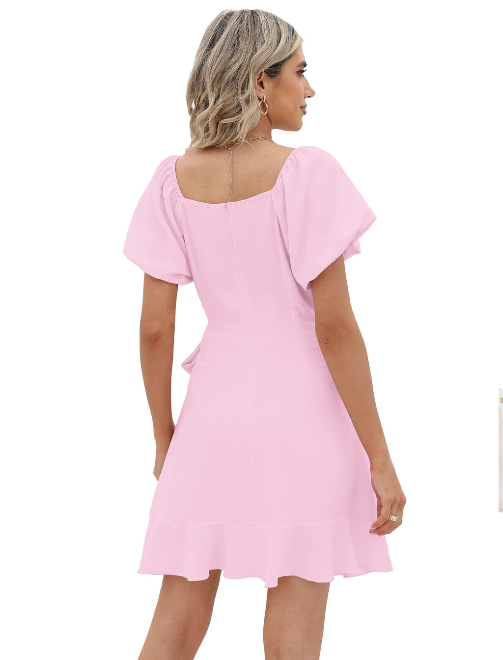Sampeel Dresses for Women 2026 Tie Waist Short Sleeve Wrap Easter Dress Wedding Guest Pink Spring L