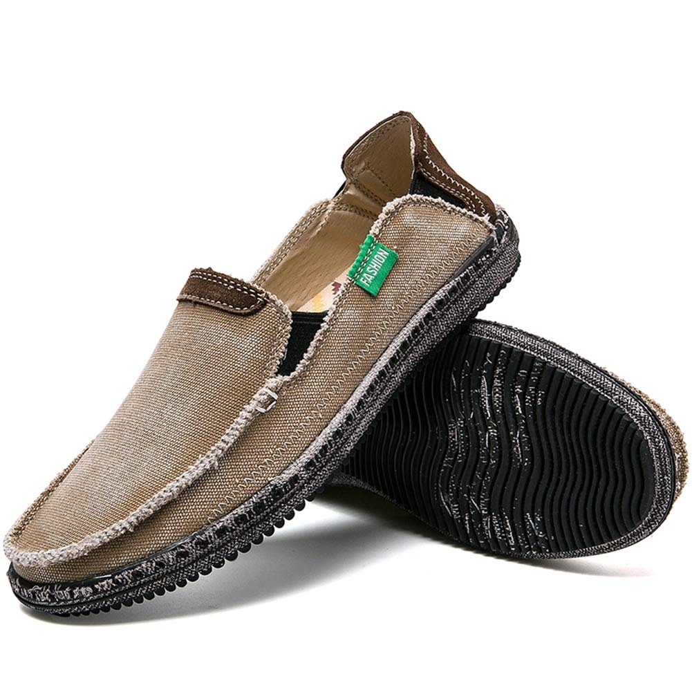 CASMAG Men Shoes Casual Cloth Canvas Slip on Loafers Outdoor Leisure Walking Shoes Khaki 2 US 10.5 M