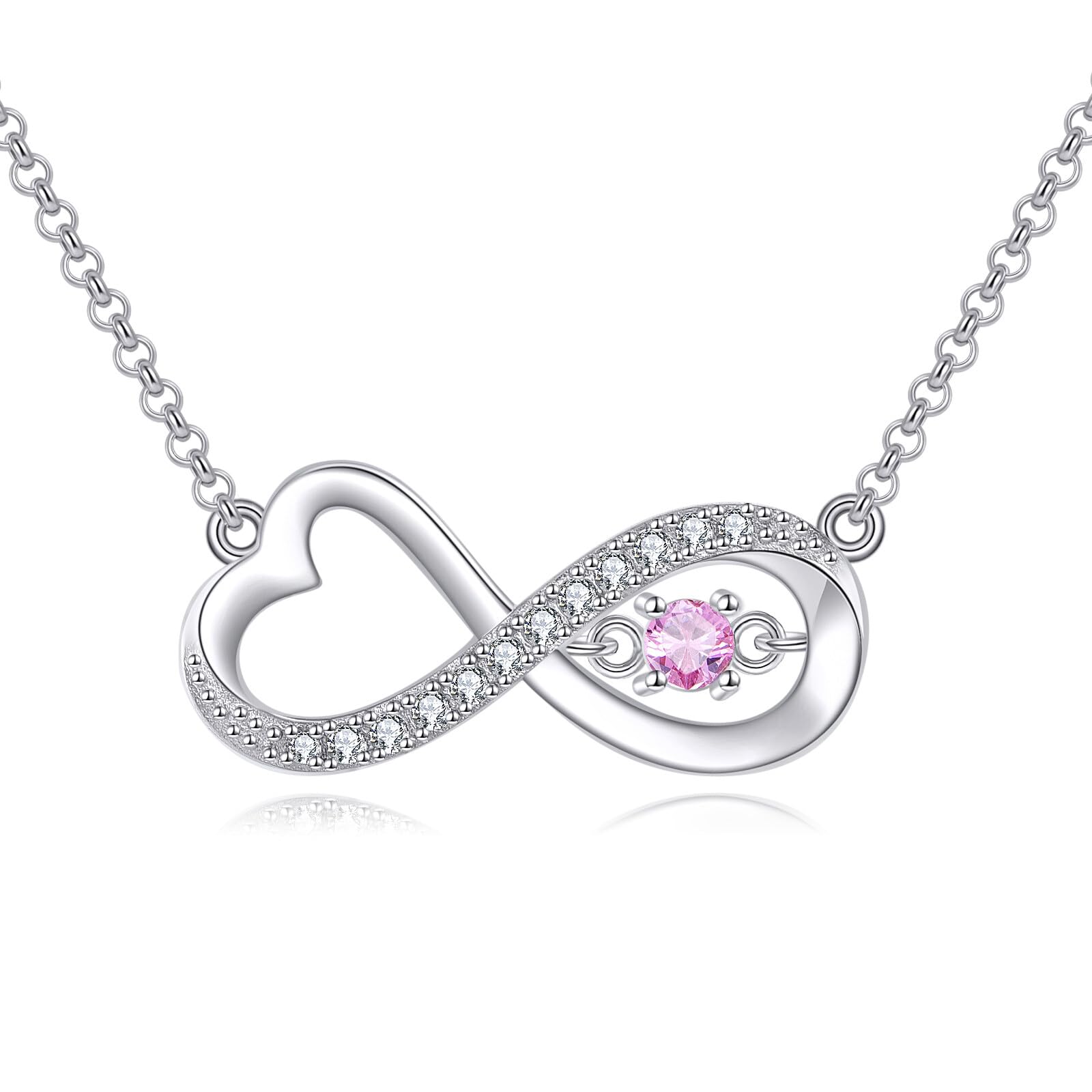SHINYKEND Diamond Infinity Necklace for Women, 925 Sterling Silver Lab-Grown Diamonds Infinity Love Heart Pendant with Birthstone Valentine's Day Birthday Mothers Day Jewelry Gifts for Her