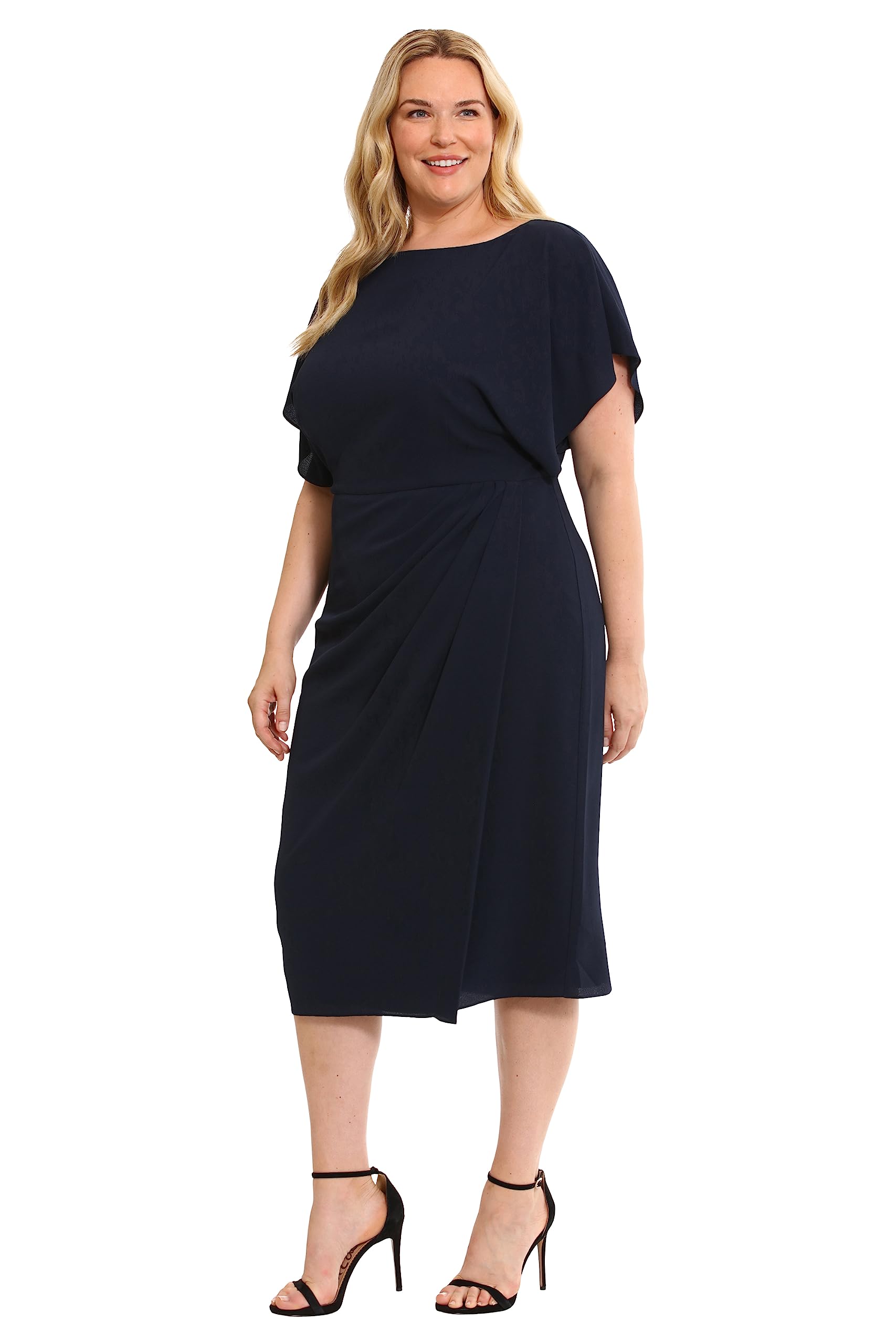 Maggy London Women's Dresses Boat Neck Flutter Sleeve Dress Occasion Event Guest of