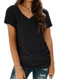 AUTOMET Womens Summer Tops School Outfits Short Sleeve Casual V Neck T Shirts Tees Tunic Fashion Trendy Comfy Clothes 2026 Black XL