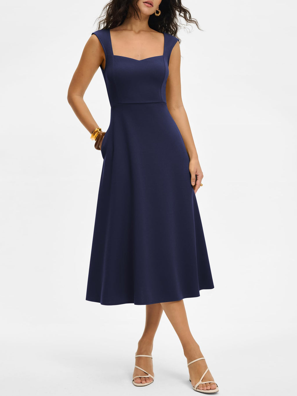 ANRABESS Womens Sweetheart Neck Sleeveless Midi Dress 2026 Summer Formal Wedding Guest Party Cocktail Dresses with Pockets Navy Blue Medium