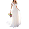 Findlovewedding Wedding Dresses for Bride 2024 with Lace Appliques Chiffon A Line Women Dress Long Sleeves Beach Bride Dress US16 Ivory