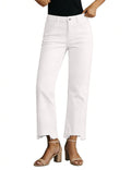 luvamia Straight Leg Cream White Jeans for Women Cropped Trendy Mid Rise Baggy Loose Distressed Casual Raw Hem Stretchy Denim Jeans for Women Stretch Large US Size 12-14