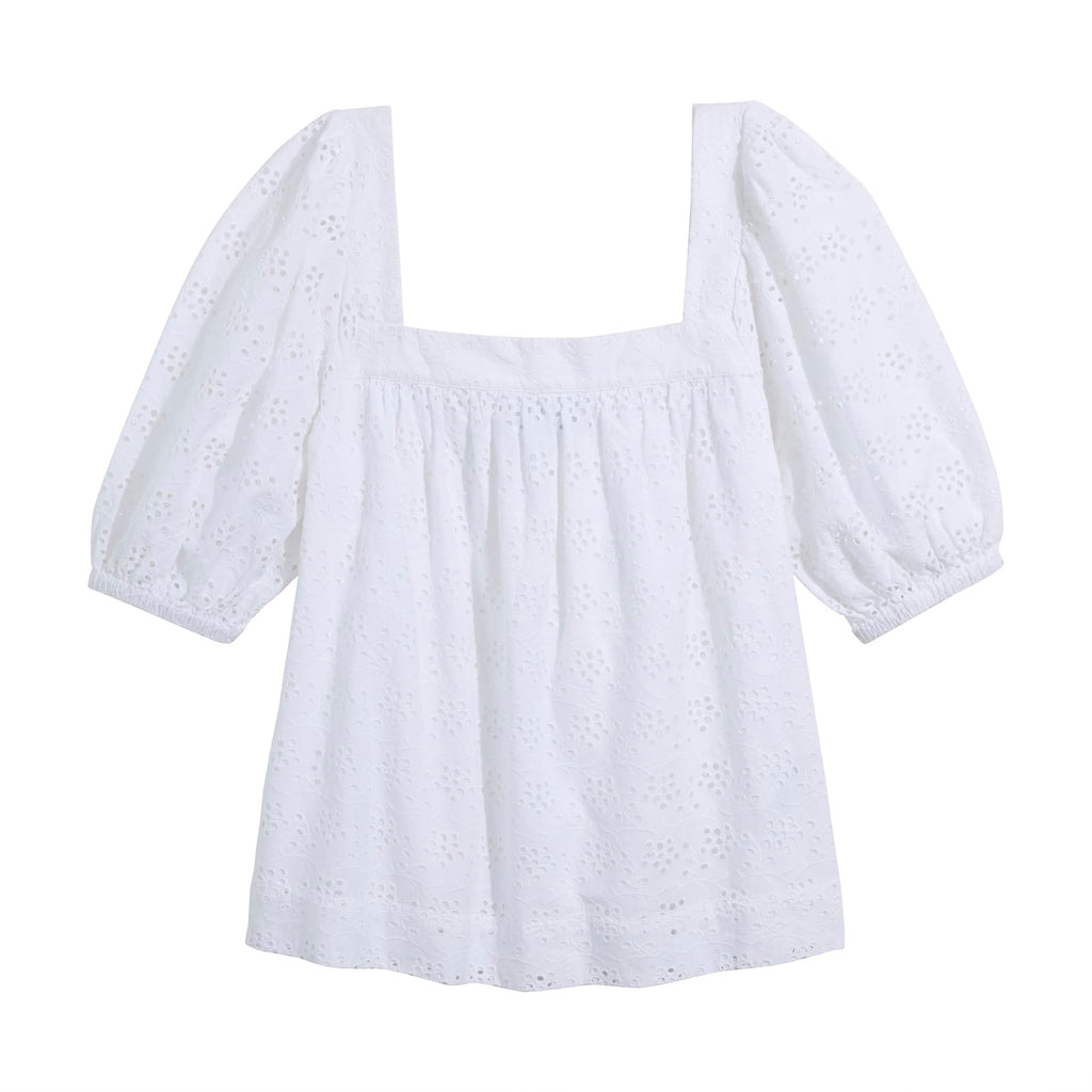 vineyard vines Eyelet Square Neck Top, White Cap, Medium