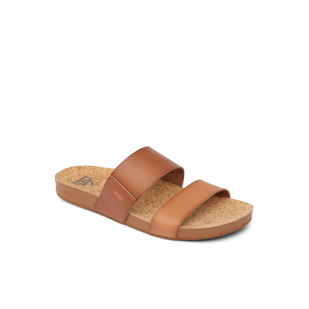 REEF Cushion Vista Womens Fashion Slide Sandal, Vegan Leather Strap, Ultra Soft Cushion Footbed, Espresso Duo, 7.5