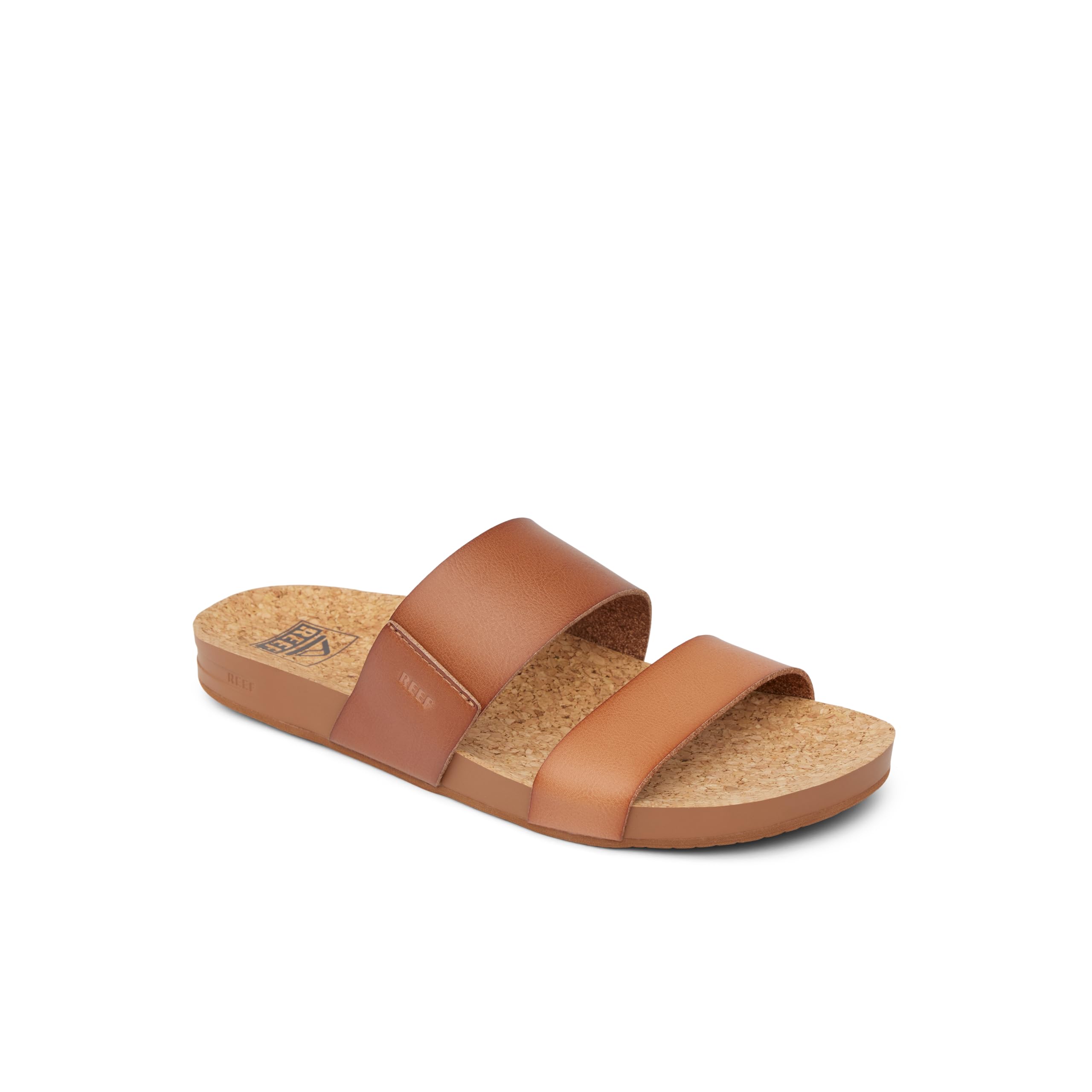 REEF Cushion Vista Womens Fashion Slide Sandal, Vegan Leather Strap, Ultra Soft Cushion Footbed, Espresso Duo, 7.5