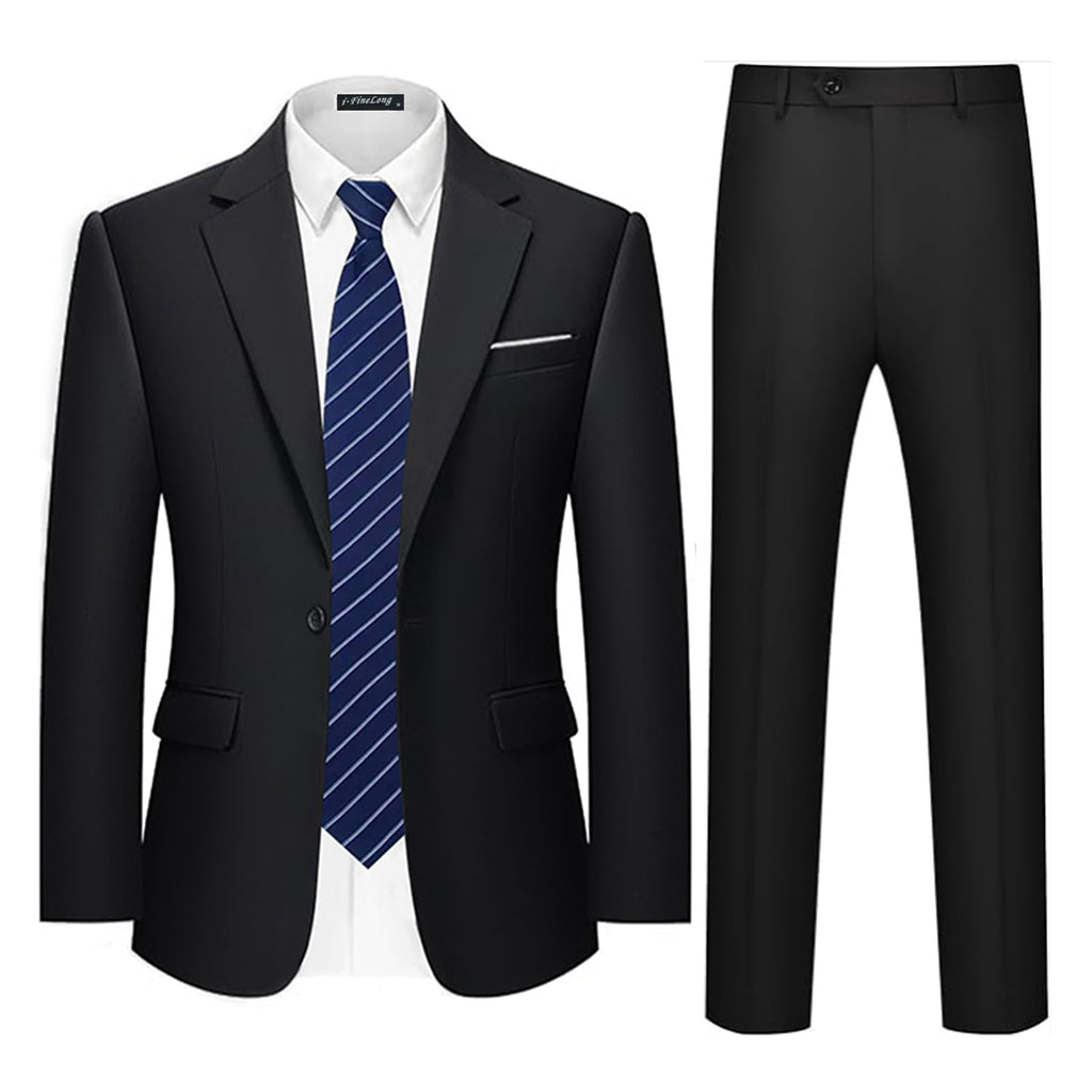 i · FineLong Men's 2 Piece Suit one Button Slim Fit Formal Wedding Prom Tuxedo Suits Blazer Pants Set (US, Alpha, XX-Large, Regular, Regular, Black)