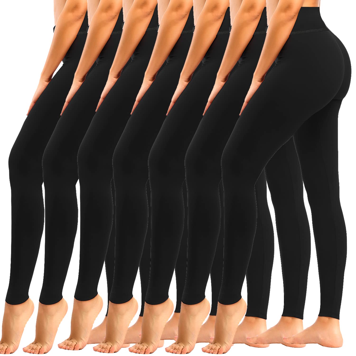 yeuG 7 Pack High Waisted Leggings for Women Tummy Control Soft Workout Yoga Pants Full Length & Capri(Black,Large-X-Large)