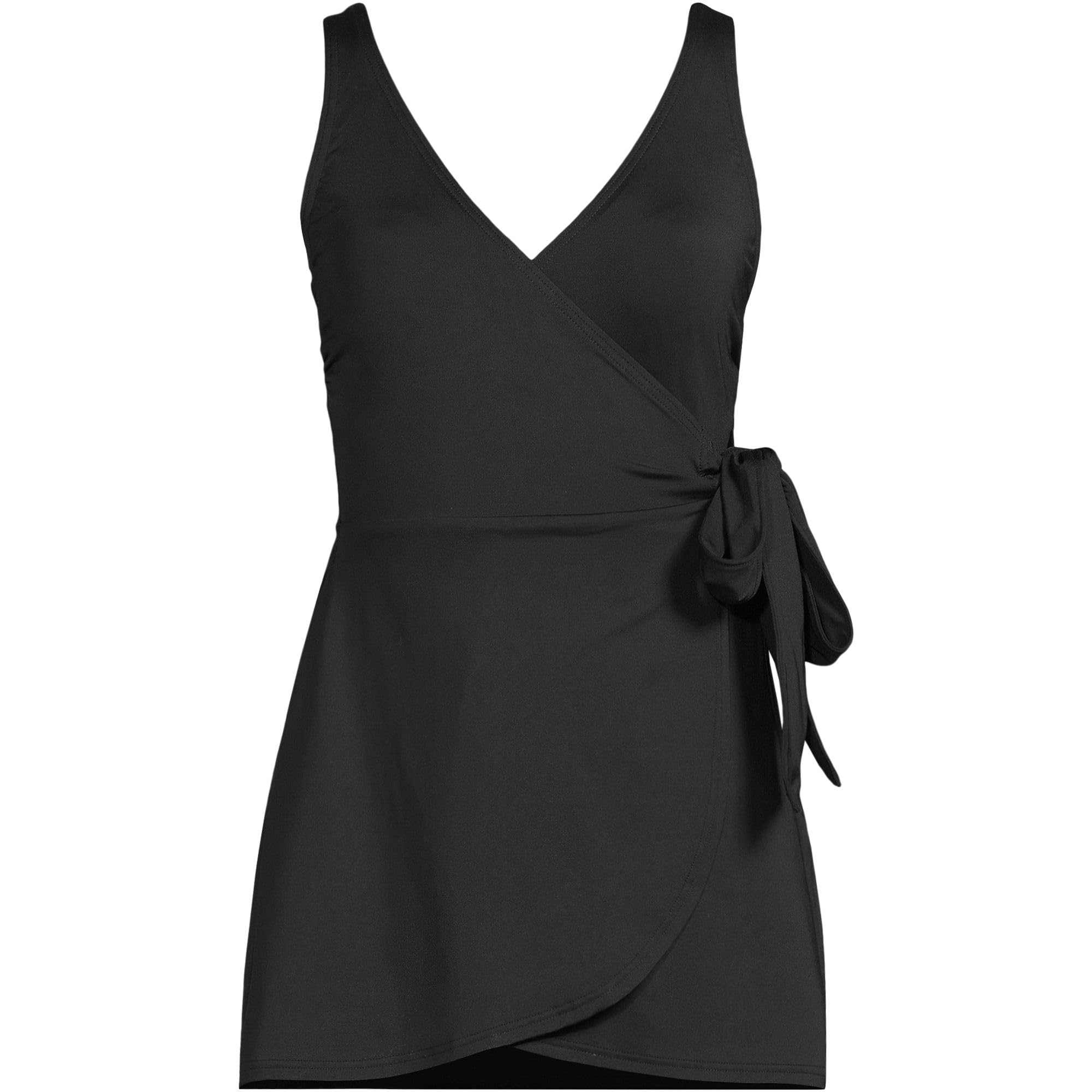 Lands' End Women's Side Tie Mini Swim Dress Swimsuit 2 Black