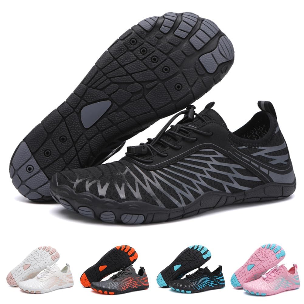 ELETON Barefoot Shoes Women Men,Wide Toe Hiking Barefoot Womens Footwear, Non-Slip Water Shoes Running Shoes Boots Sneakers Unisex Black