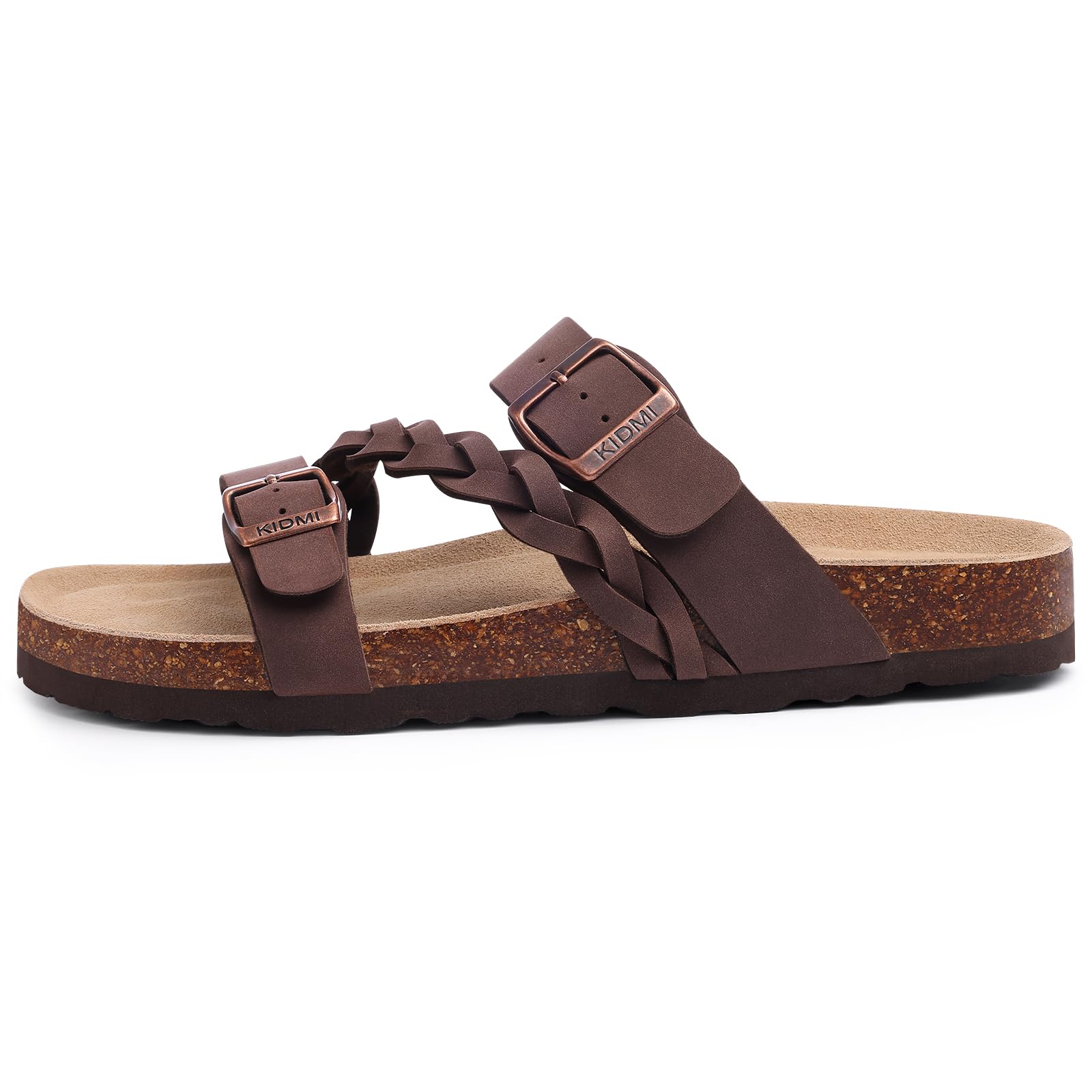 KIDMI Women's Cork Footbed Sandals with Arch Support Comfortable Slip-On Slide Sandals With Adjustable Buckle for Summer, Brown 39