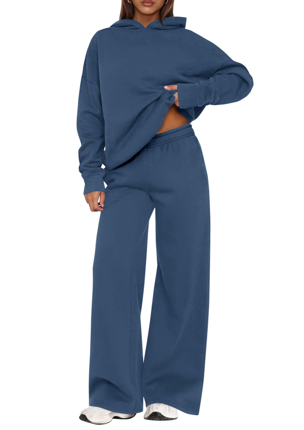 PRETTYGARDEN Womens Sweatsuits 2 Piece Set 2026 Casual Winter Long Sleeve Hoodie Loose Wide Leg Sweatpants Fall Tracksuit (Grey Blue,Medium)
