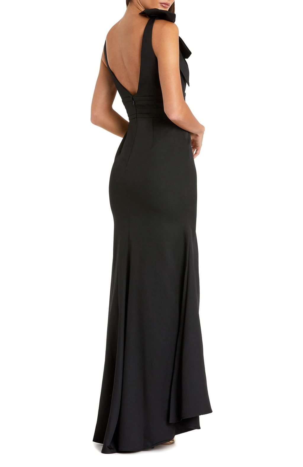 Sleeveless V Neck Bow Detail Mermaid Gown Black