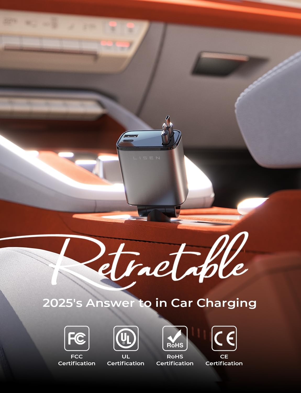 LISEN Retractable Car Charger, 69W Cars Adapter USB C Fast Charger for iPhone 17 Pro Max 16, Car Accessories for Valentines Day Gifts for him Her Birthday Gifts for Men Women 2026 Tech Gadgets for Men