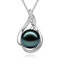 FANCIME Gift for Women Wife Natural Tahitian Pearl Necklace Sterling Silver Vahine Charm 10-12MM Black Pearl Luxury Jewelry Gift for Women, Mother, Wife, 16"+2" Adjustable