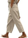 Acelitt Womens Casual Linen Pants Lightweight Drawstring Elastic Waist Summer 2026 Beach Ankle Pants Trousers Apricot Medium