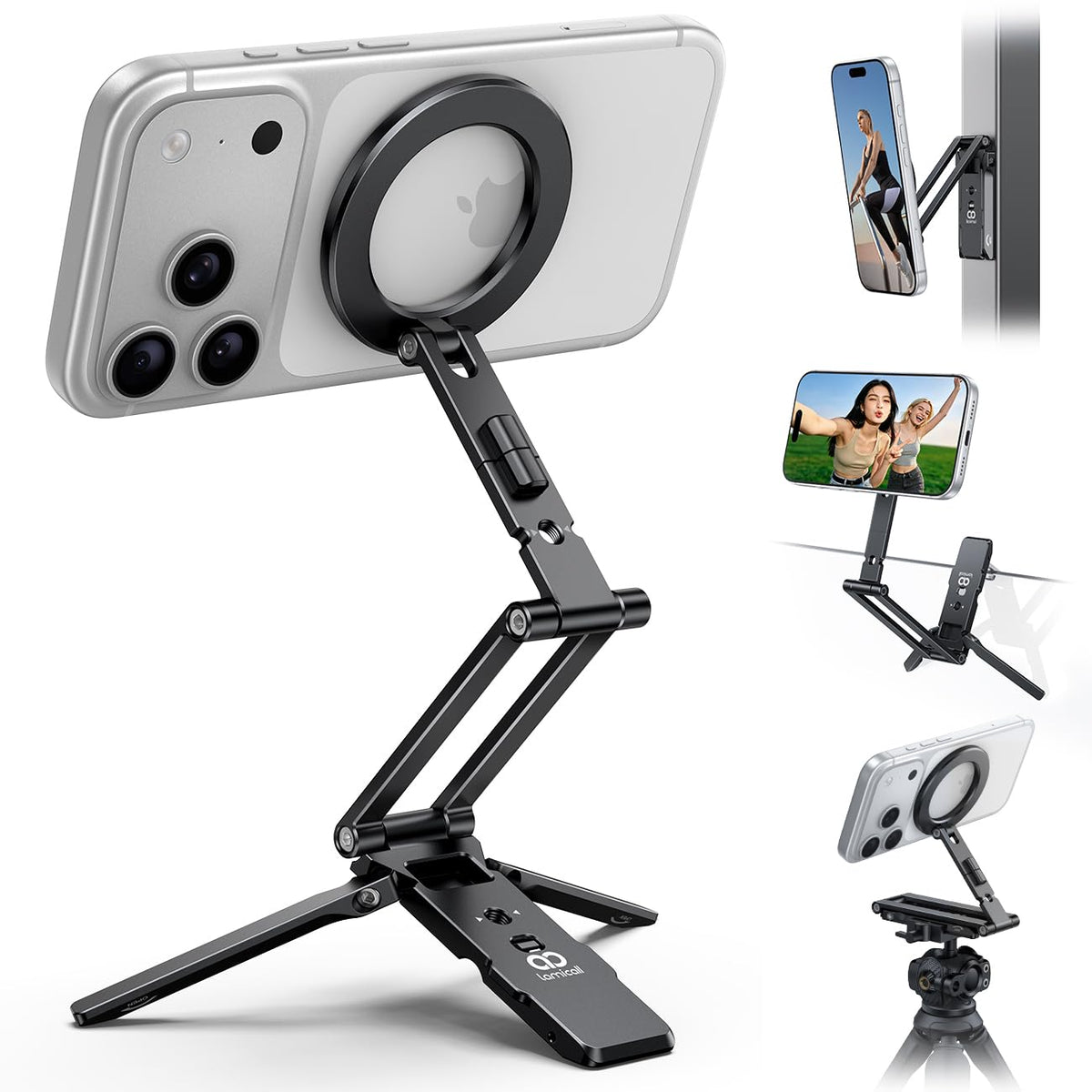 Lamicall for MagSafe Tripod Stand Dual-Side Magnetic with 1/4", Arca, Hook