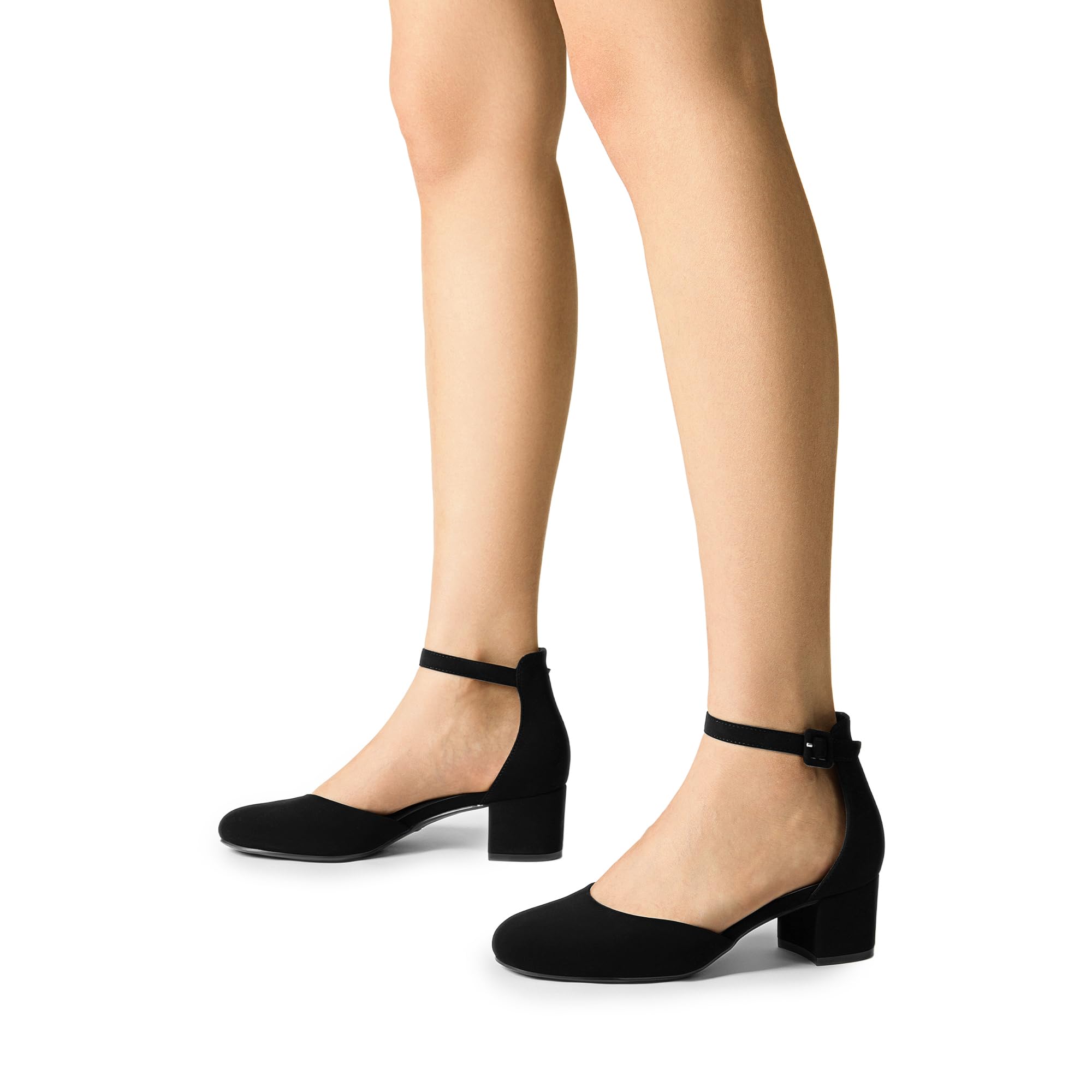 DREAM PAIRS Women's Closed Round Toe Low Block Heels Ankle Strap Chunky Heel Pumps Dress Wedding Office Party Shoes,Size 8,Black-Nubuck,DWUMPU2546