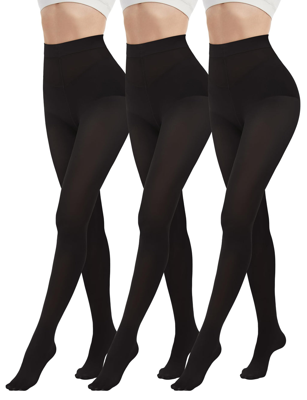 DDOBB 3 Pairs 80D Tights for Women Opaque Black High Waisted Stockings Womens Footed Pantyhose with Reinforced Toe Black Small-Medium