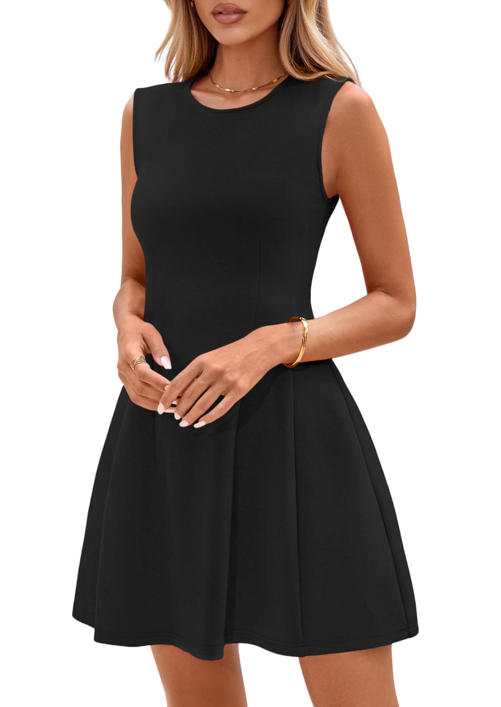 PRETTYGARDEN Summer Dresses for Women 2026 Elegant Classy Spring A Line Business Casual Work Graduation Cocktail Short Dress (Black,Medium)