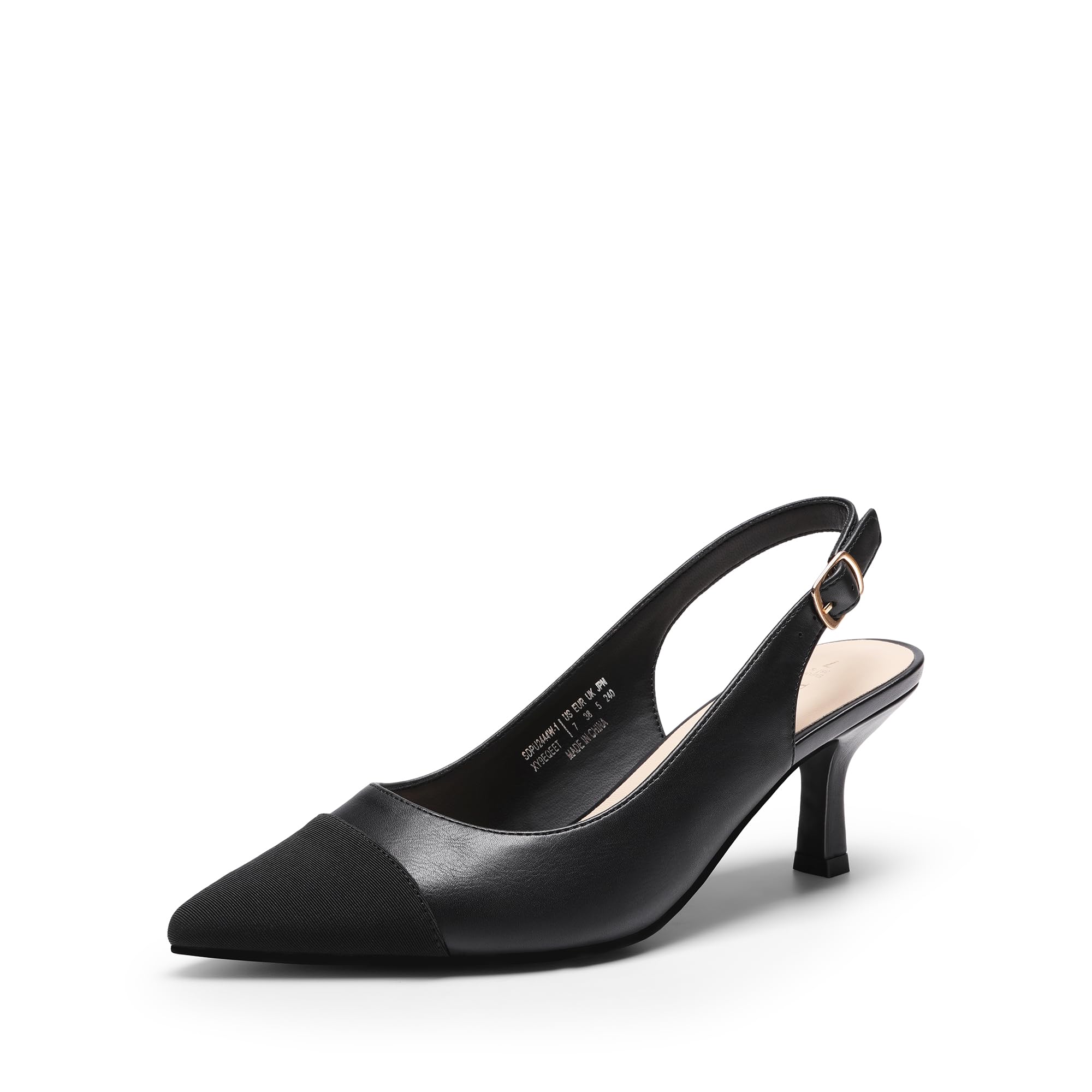 DREAM PAIRS Women's Kitten Heel Slingback Pointed Closed Toe Low Stiletto Heels Dress Bridal Elegant Wedding Pumps Shoes,Size 6,All Black,SDPU2444W-1