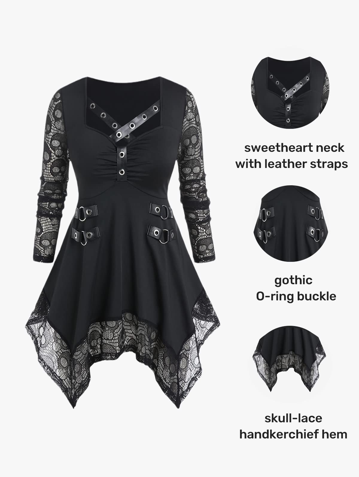 ROSE GAL Womens Plus Size Tunic Tops Fall Casual Long Sleeve T-Shirt Goth Shirt V Neck Loose Blouses Swing Tunic(Black_7/1X)