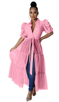Ekaliy Women's Short Sleeve Round Neck High Low Asymmetrical Irregular Hem Casual Tops Blouse Shirt Dress L Pink
