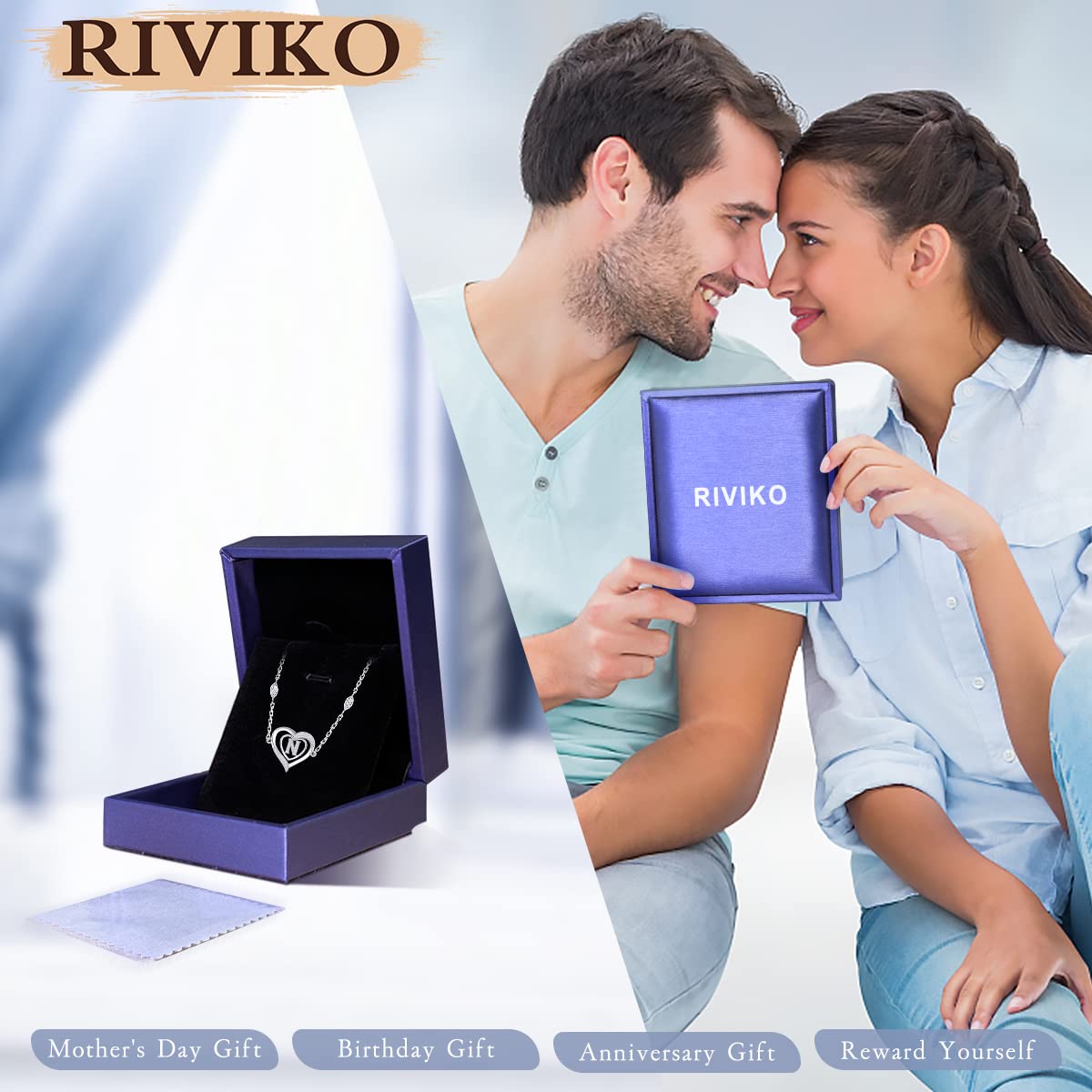 RIVIKO Heart Initial Bracelets for Women, 925 Sterling Silver Letter N Bracelets,Mothers Day Gifts for Wife