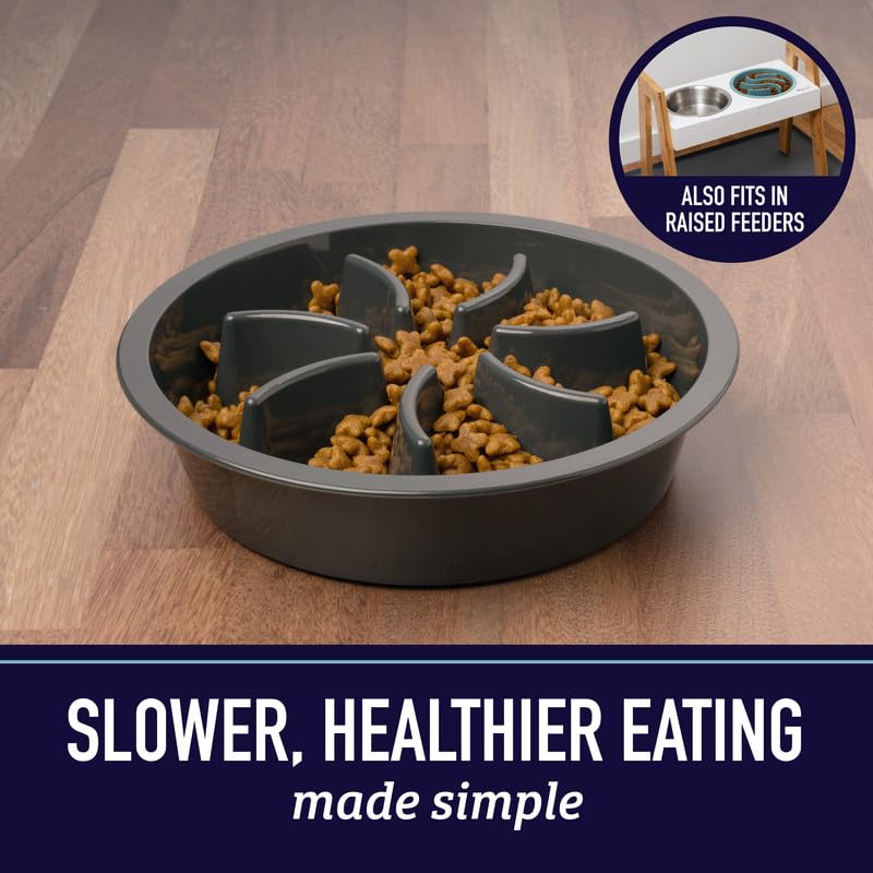 Leash Boss Slow Feeder Dog Bowls (2 Cup) Puzzle Dog Food Bowl - Fits into Elevated Pet Feeders - Slow Eating for Large, Medium & Small Sized Breeds - Gray