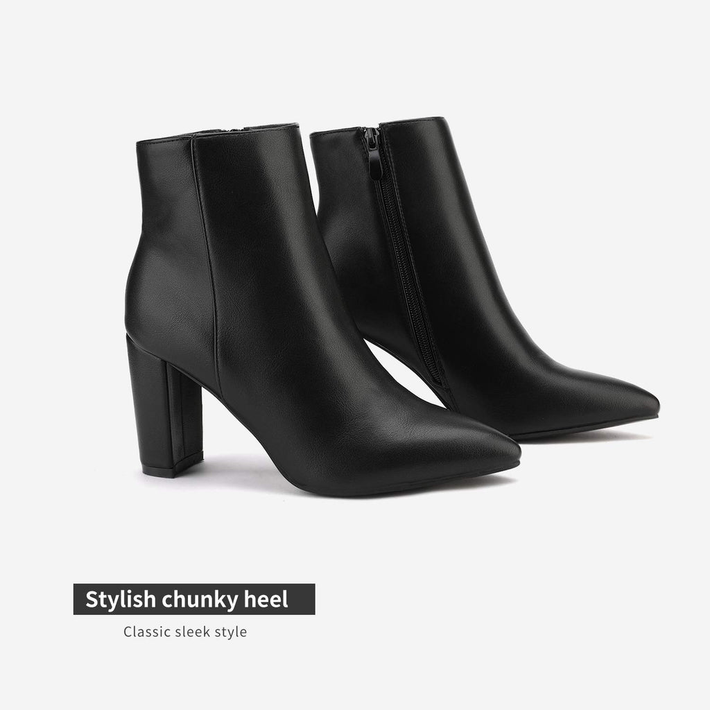 DREAM PAIRS Women's Chunky Heel Ankle Booties Pointed Toe Short Boots,Size 8,Black/Pu,SIANNA-1