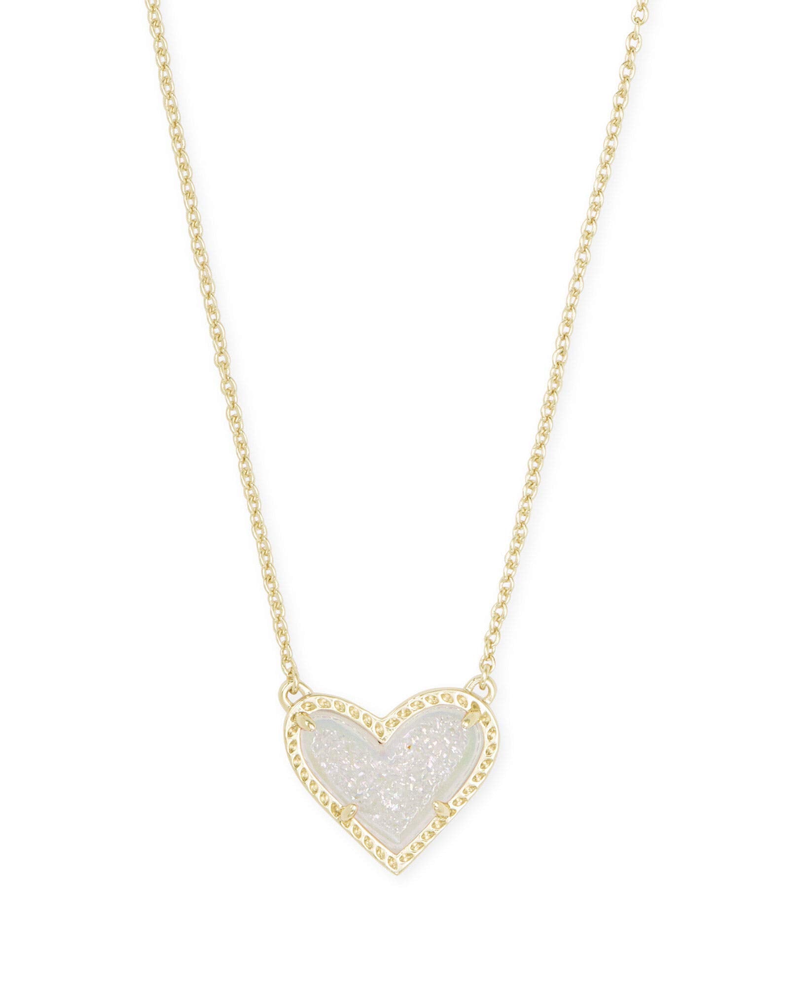 Kendra Scott Ari Heart Adjustable Length Pendant Necklace for Women, Fashion Jewelry, 14k Gold-Plated, Iridescent Drusy