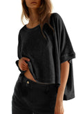Dokotoo T Shirts for Women Summer 2026 Fashion Clothing Outfits Womens Tops Oversized Tshirts Plus Size Cute Tops Spring Trendy Loose Blouses Women's Dressy Casual Workout Gym Clothes Basic Tees Black