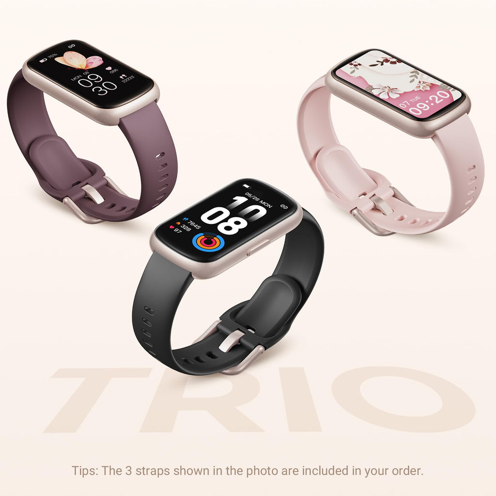 TIFOZEN Health Fitness Tracker Smart Watch with 24/7 Heart Rate, Blood Oxygen, Sleep Tracker, Pedometer, 3 Colorful Bands & 3ATM Waterproof Activity Tracker with Step Calorie Counter, Smoke Violet