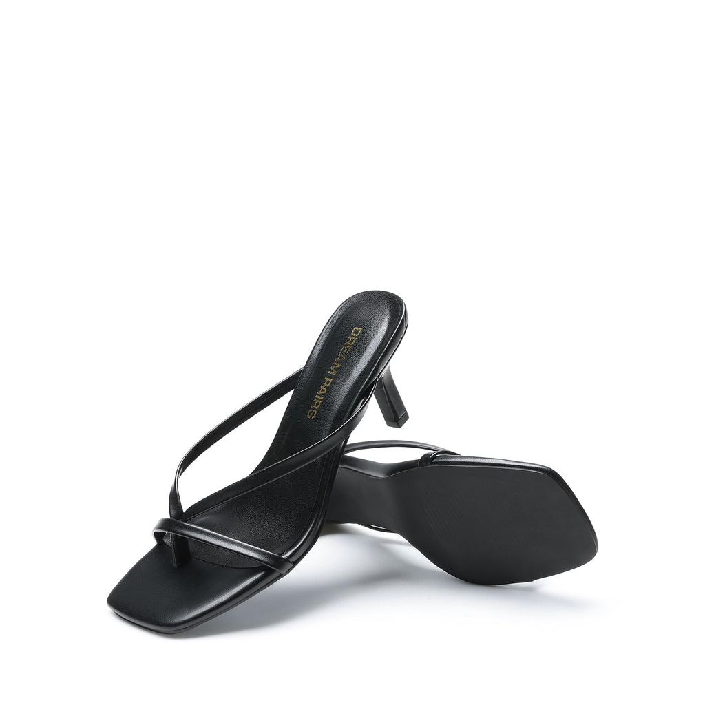 DREAM PAIRS Heels for Women Flip Flops Kitten Low Heels Open Square Toe Thong Heeled Sandals, Fashion Comfort Shoes for Party Casual Slides,Size 8.5,Black,DWUMFF2503