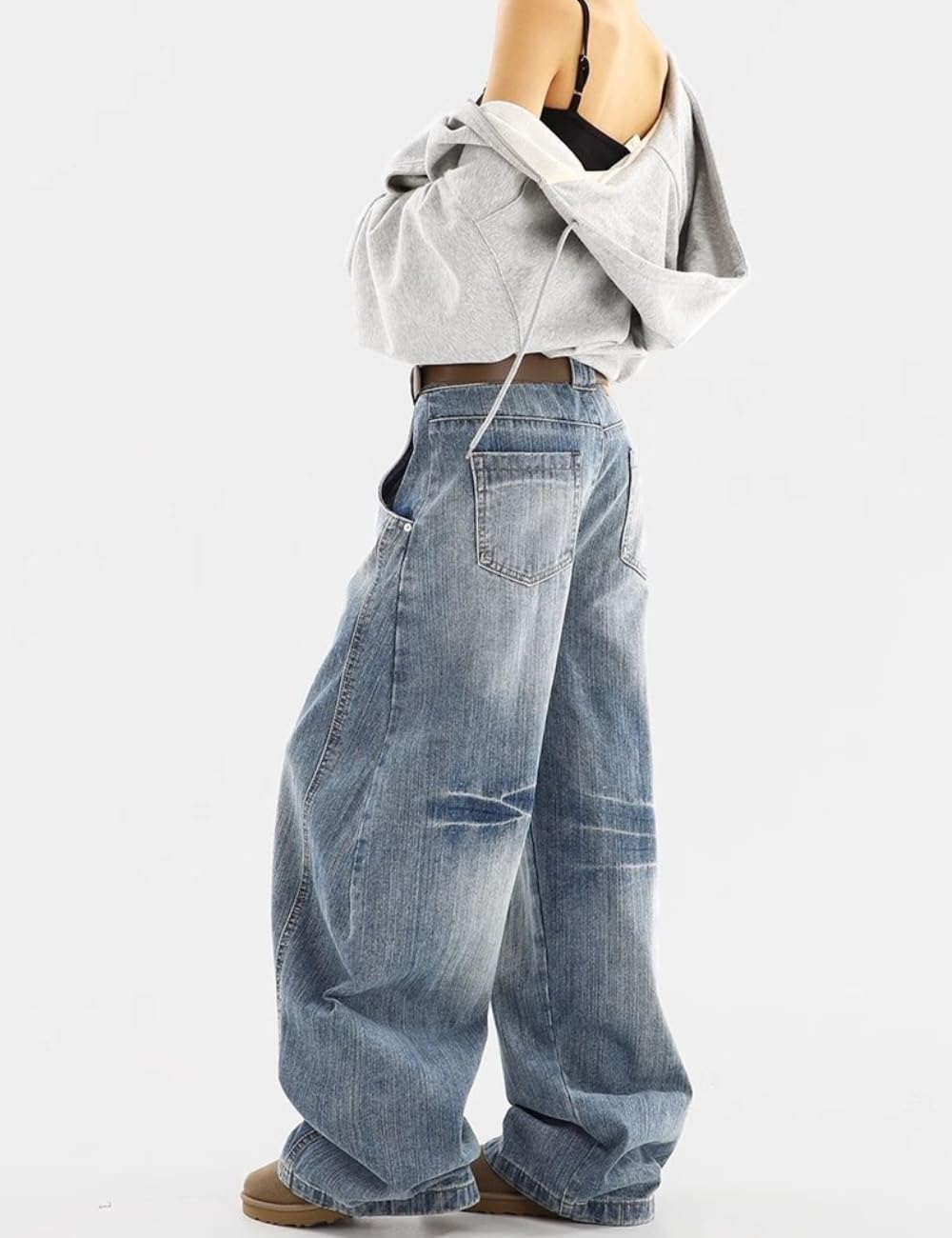 OTEEGX Barrel Baggy Jeans for Women Men Wide Leg Low Rise Jeans Loose Oversized Boyfriend Pants Aesthetic Clothes Blue1-L