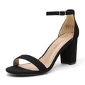 DREAM PAIRS Women's Chunk Low Heel Pump Sandals,Size 6.5,Black/Suede,CHUNK
